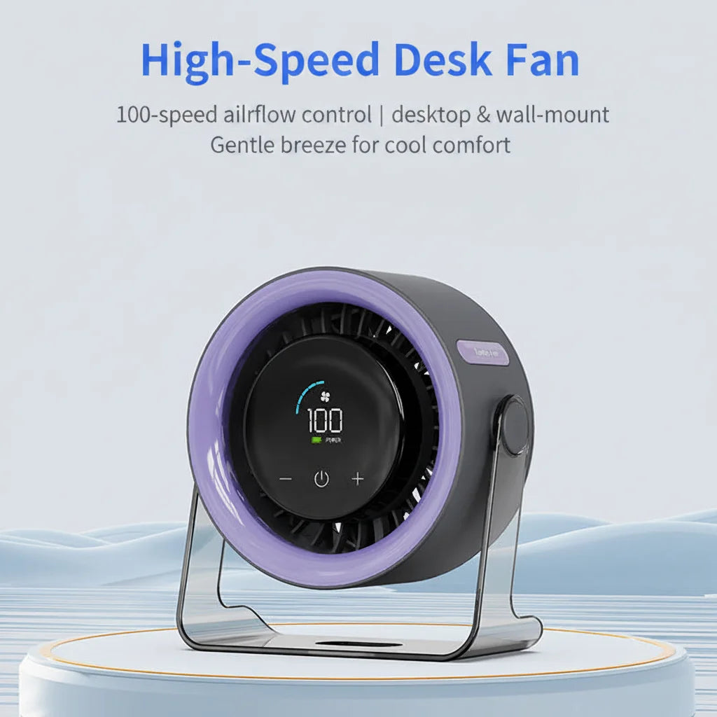 Bladeless Table/Desk Fan with Touch Control 100 Speeds Rechargeable