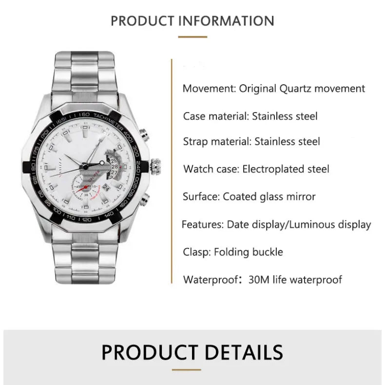 Elegant Men's Stainless Steel Quartz Watch