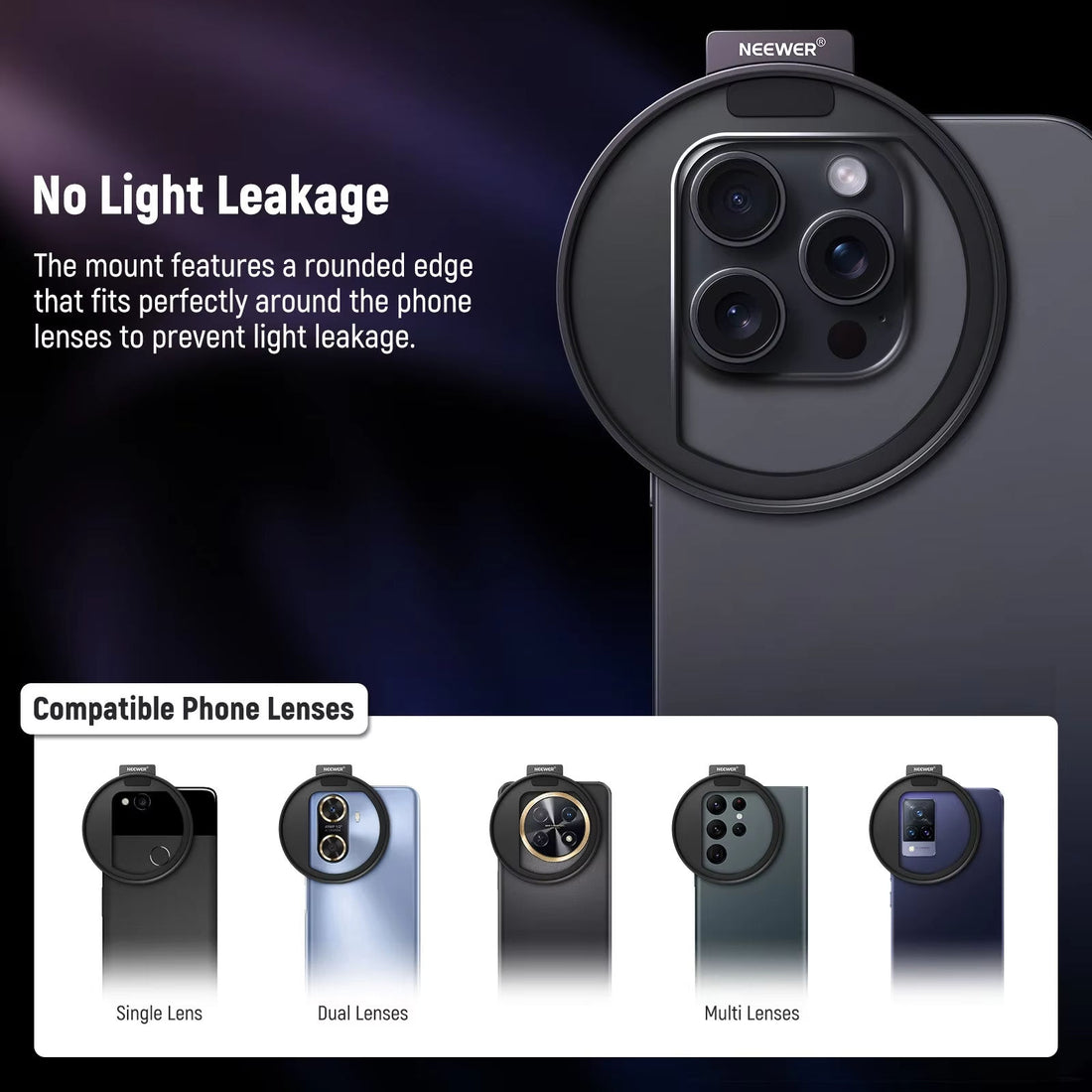 NEEWER LA006 67mm Phone Filter Mount – Upgraded Clip with Cold Shoe Mount