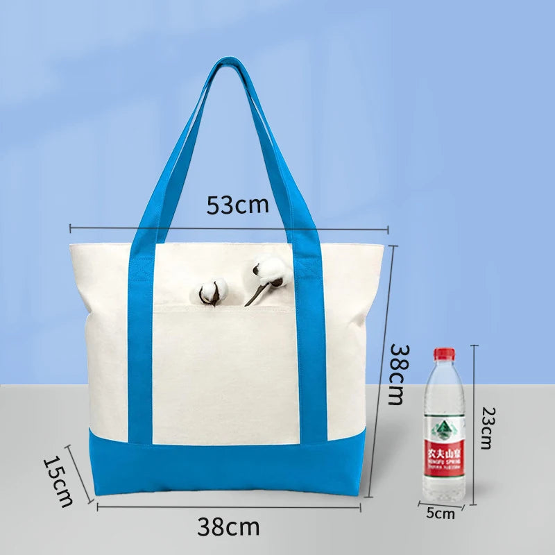 High Quality Custom Cotton Canvas Tote Bag with Zipper Pocket