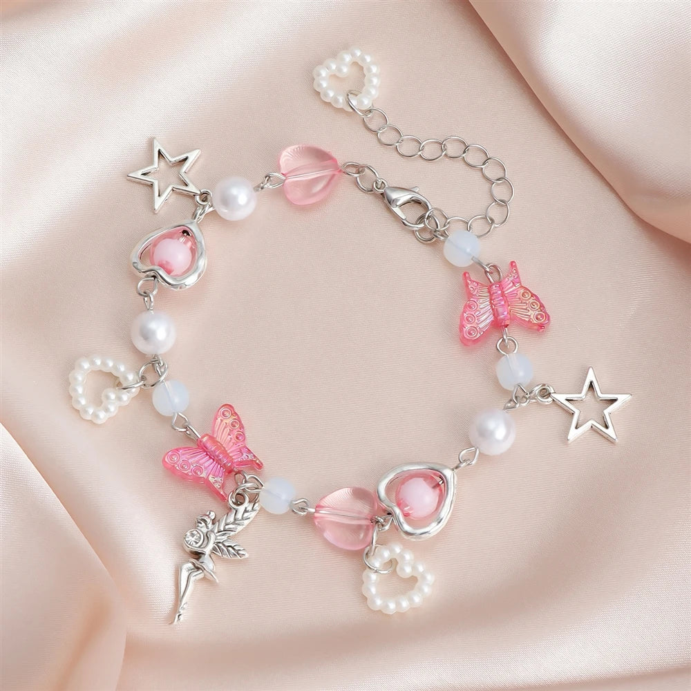 Charming Butterfly Heart Bracelet - Sweet Y2K Jewelry