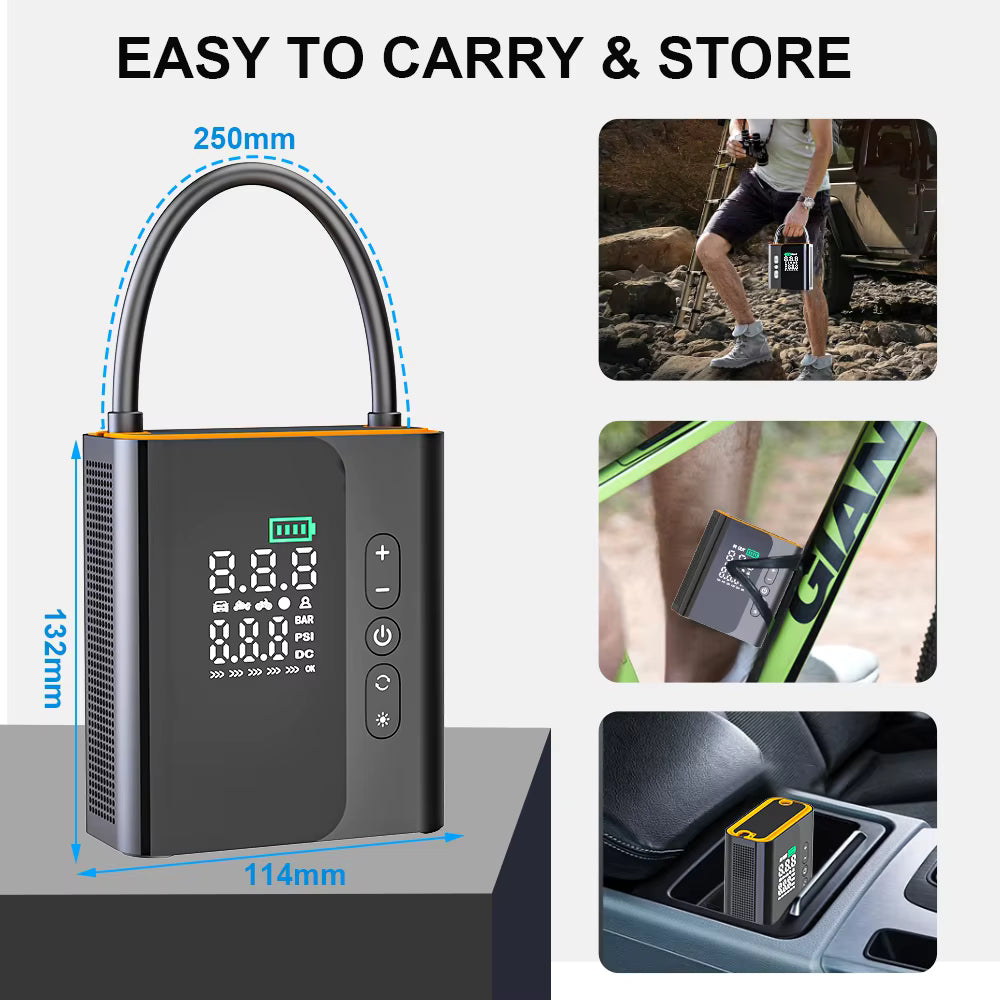AirPro Smart Tyre Inflator – Wireless Portable Air Compressor with LCD Pressure Display