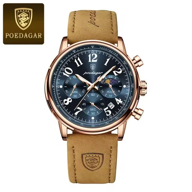 Luxury Silver Blue Quartz Chronograph Watch for Men