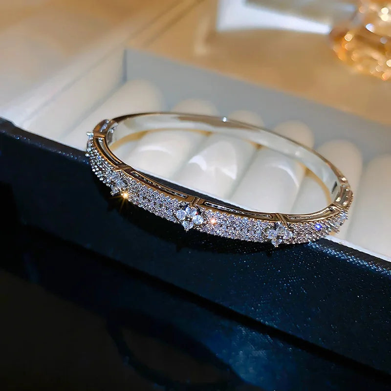Elegant Zircon Copper Flower Bracelets for Women