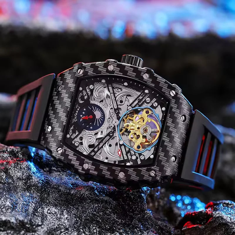 Dulunwe Men's Tourbillon Skeleton Watch
