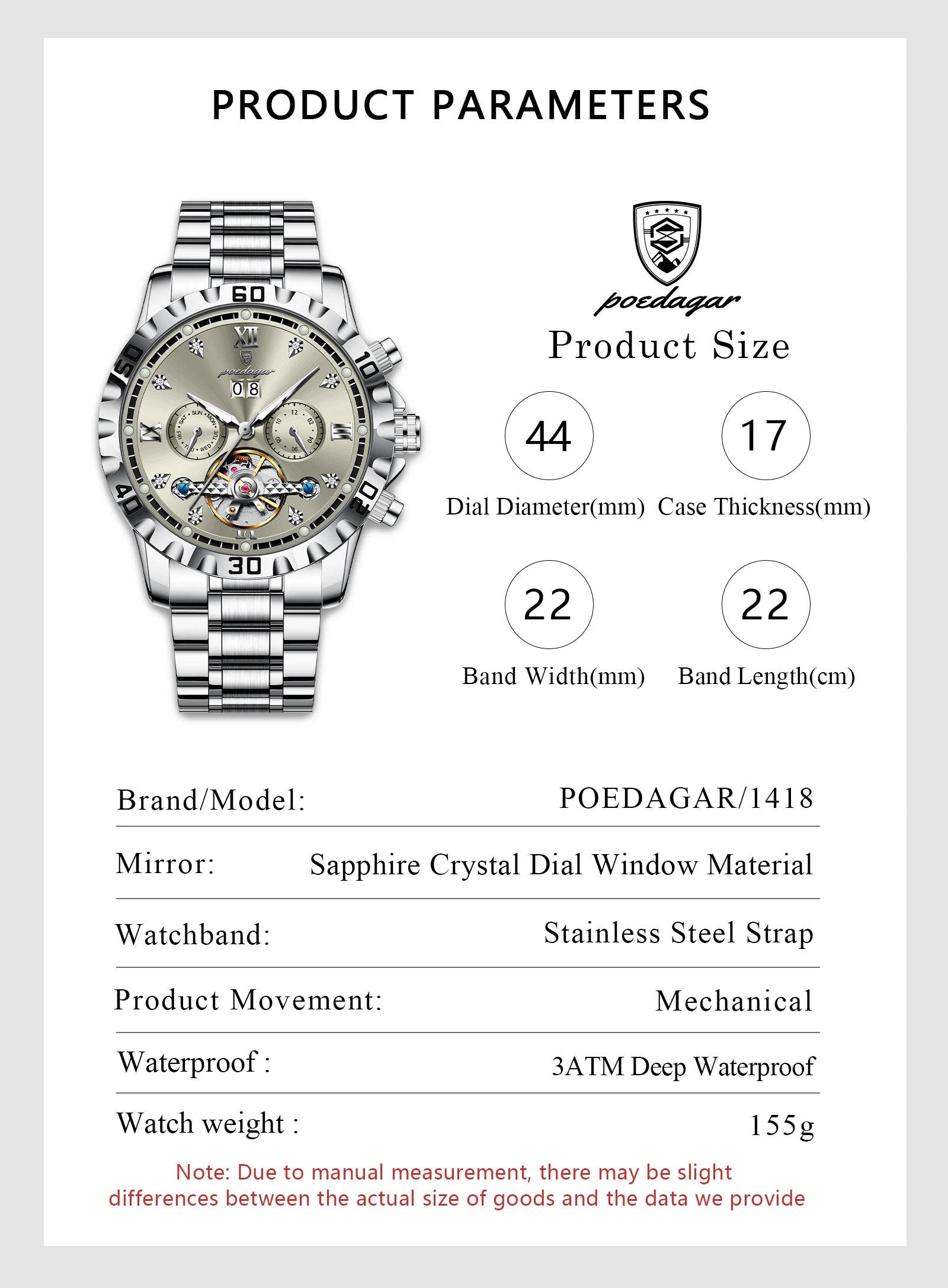Poedagar Luxury Skeleton Tourbillon Men's Watch