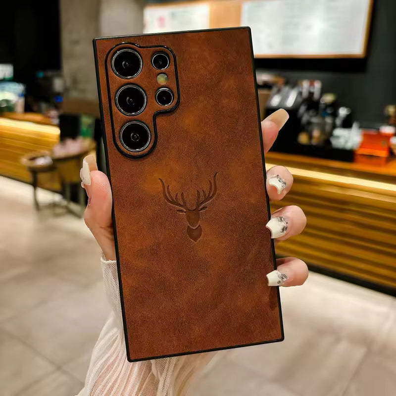 Royal Deer Embossed PU Leather Case – Luxury Protective Cover for Samsung