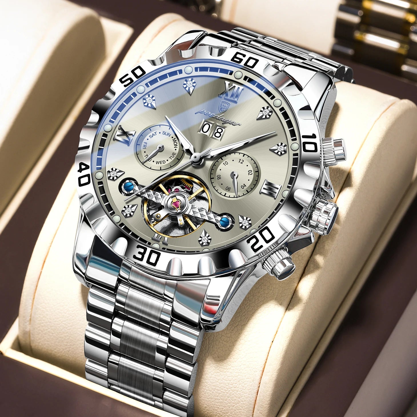 Poedagar Luxury Skeleton Tourbillon Men's Watch