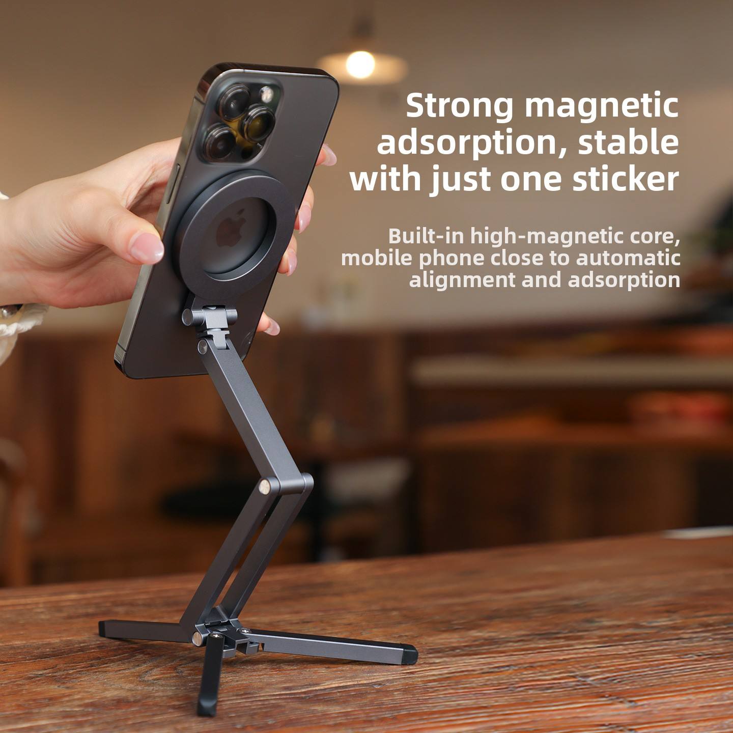 360° Rotatable Aluminum Alloy Magnetic Tripod Stand for MagSafe Phones Car Mount & Live Streaming Holder
