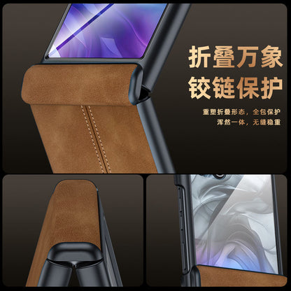Suture PU Leather Hinge Protection Full Body Case for Samsung Z Flip – Luxury Foldable Cover