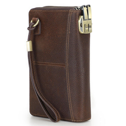 Black Angel Litchi Leather Double Zip Clutch Wrist Strap with Password Lock Travel Passport Bag