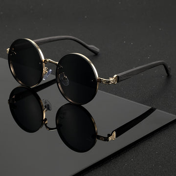 Children’s Retro Round Sunglasses – UV400 Punk Style with Wood Grain Frame, European & American Design