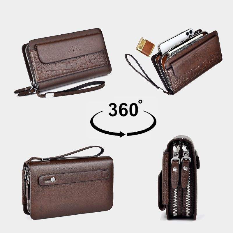 Men’s Minimalist PU Leather Wristlet Clutch Bag – Lightweight Business Handbag