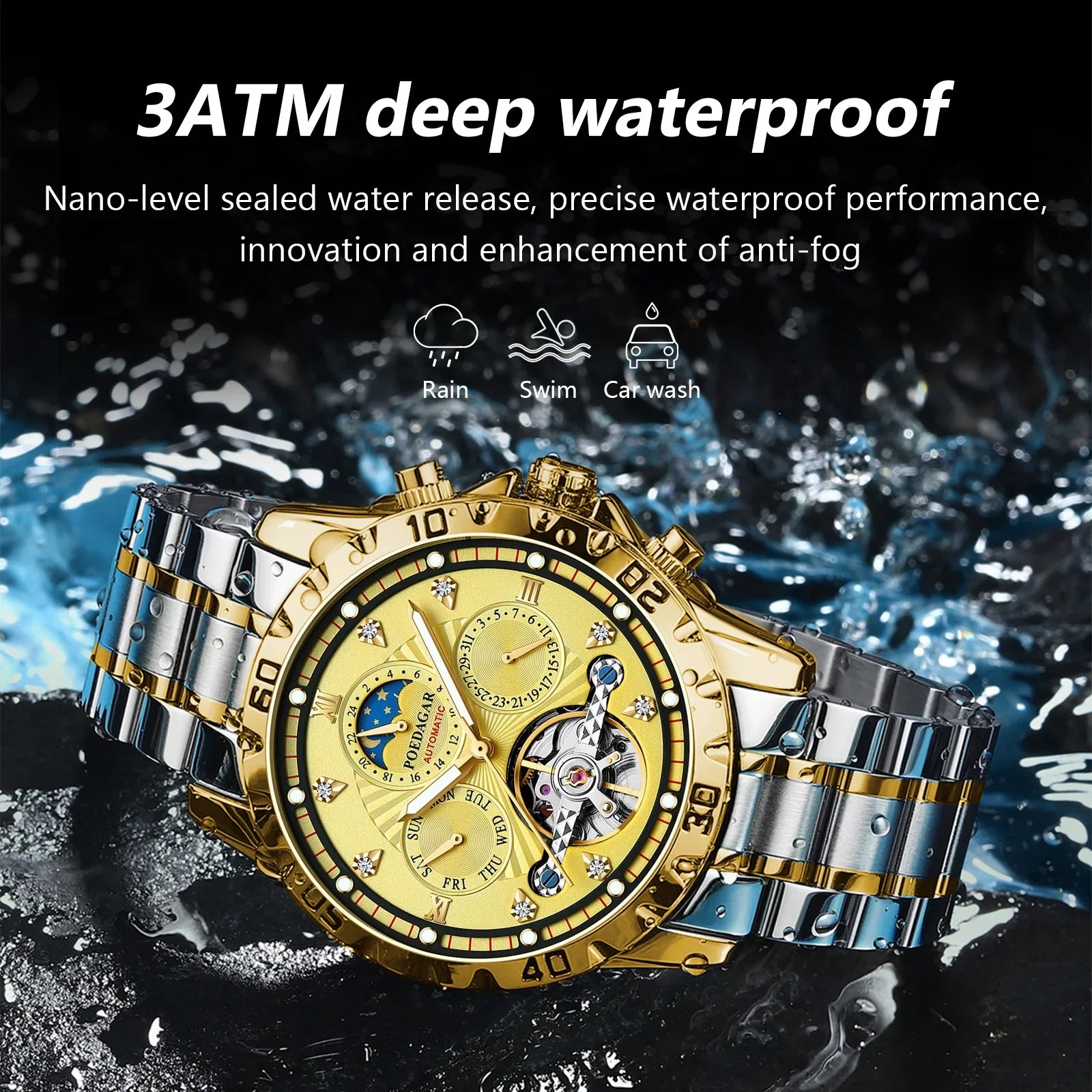 Luxury Gold Automatic Men's Watch - Waterproof & Luminous
