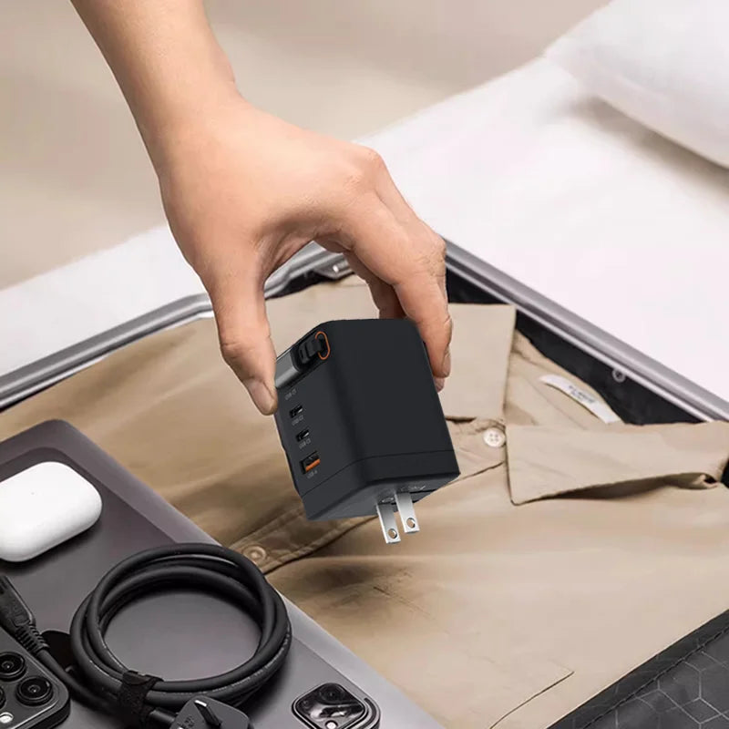 100W Portable GaN Fast Charger with Retractable Cable