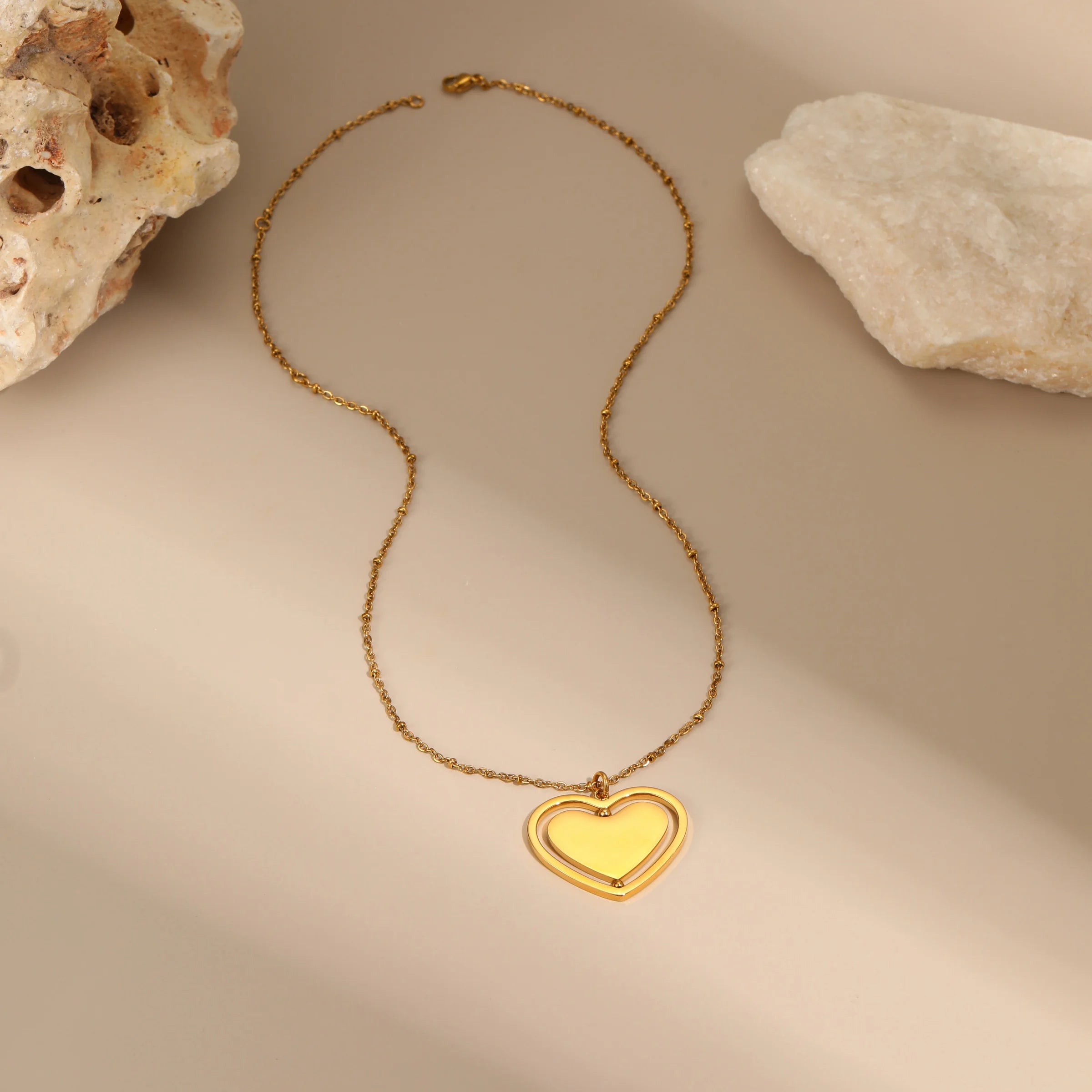 18K Gold Waterproof Heart Pendant Necklace for Women