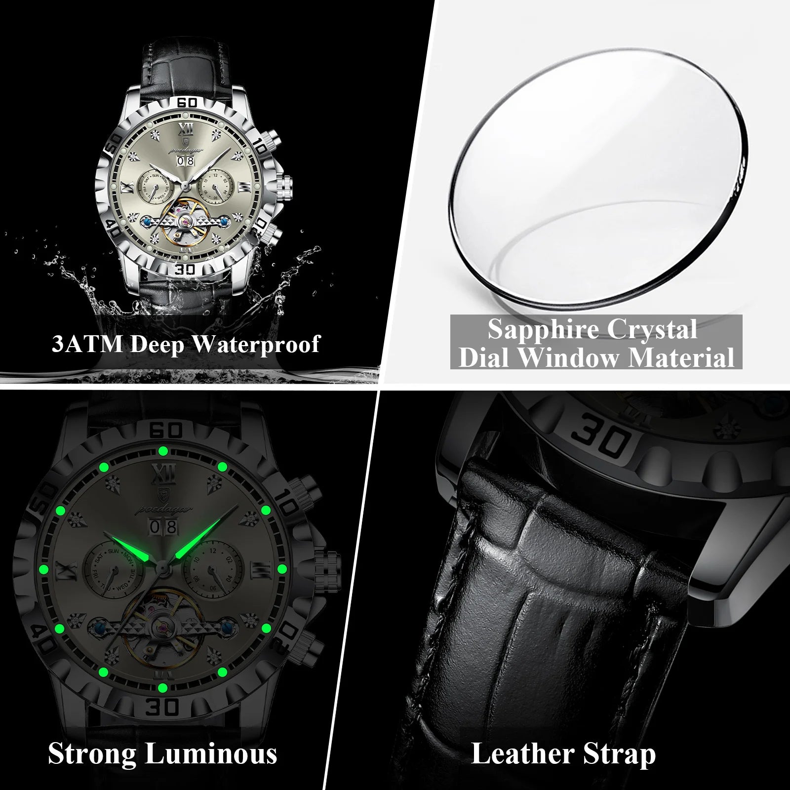 Poedagar Luxury Automatic Tourbillon Watch