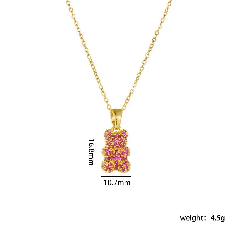 Korean Style Zircon Bear Gold Pendant Necklace
