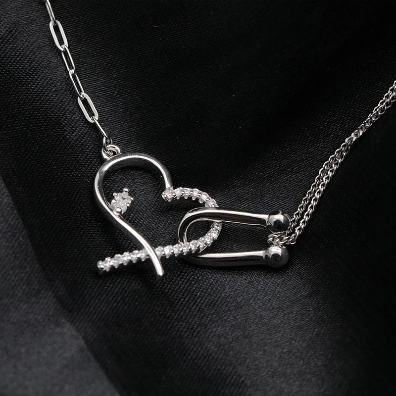 Zircon Heart Horseshoe Necklace - Sterling Silver