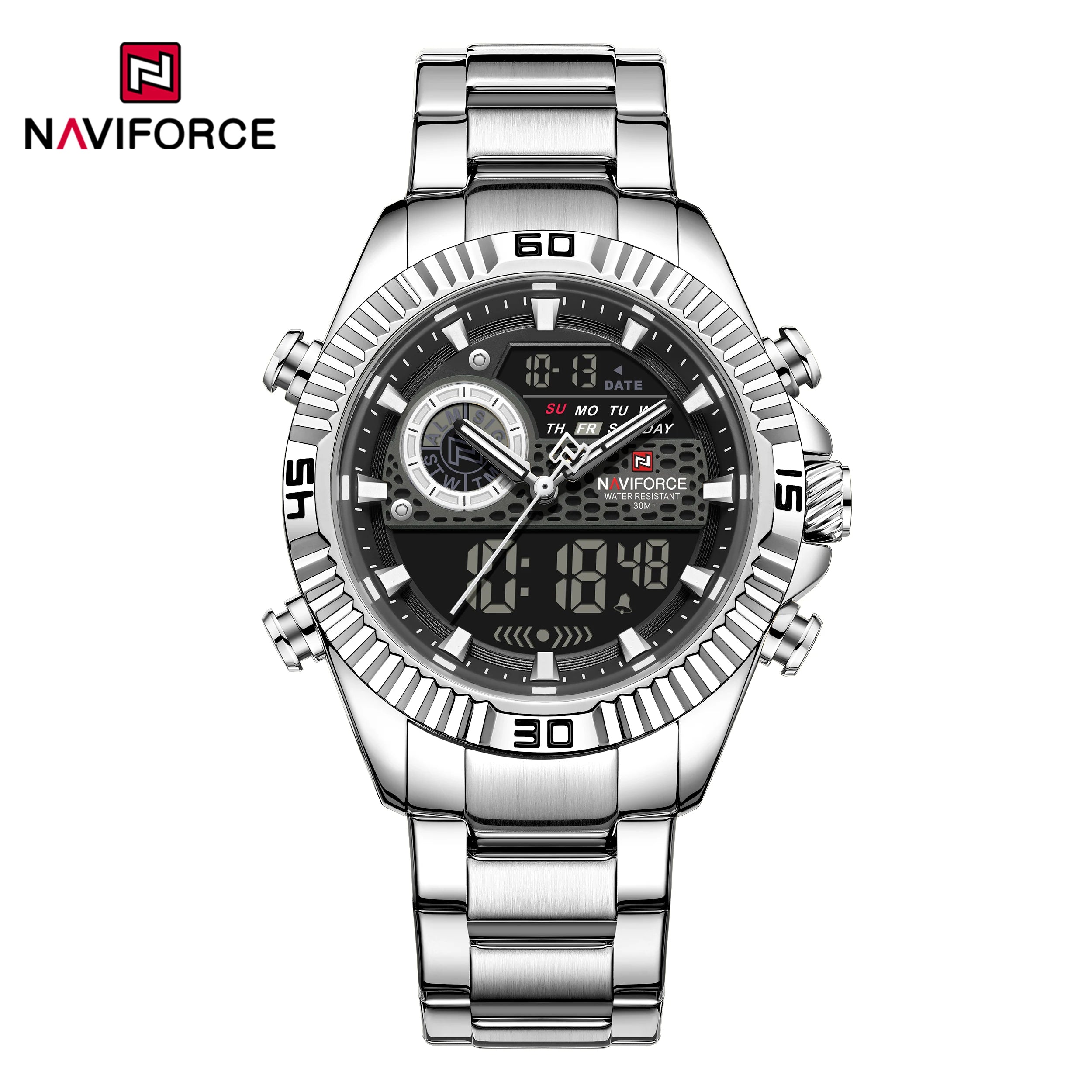 NAVIFORCE Men's Dual Display Stainless Steel Watch