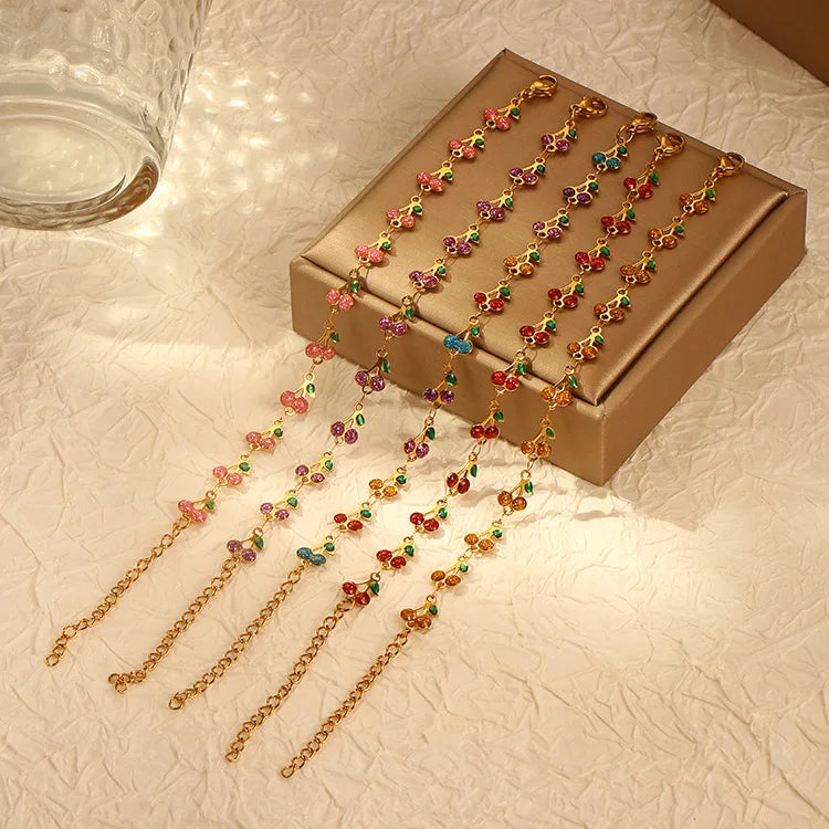 18K free Gold Plated Cherry Charm Bracelet for Women