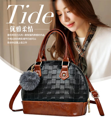 Women's Vintage Woven Pattern Plaid Shoulder Handbag Soft Synthetic