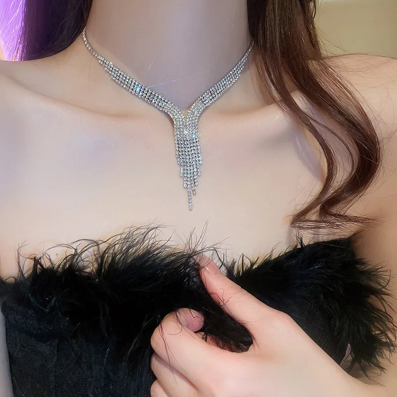 Elegant Water Drop Tassel Necklace & Earrings Set