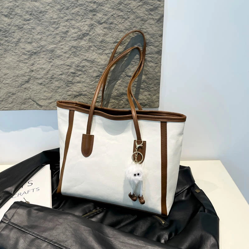 Fashion Retro Solid Color PU Zipper Waterproof Portable Tote Bag