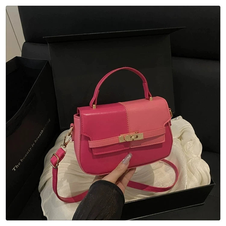 Contrast Color Small Tote Bag Ladies Handbag Vintage Square Bag