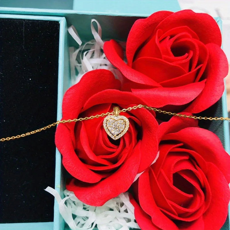 Elegant Valentine's Heart Necklace - 18" Zirconia
