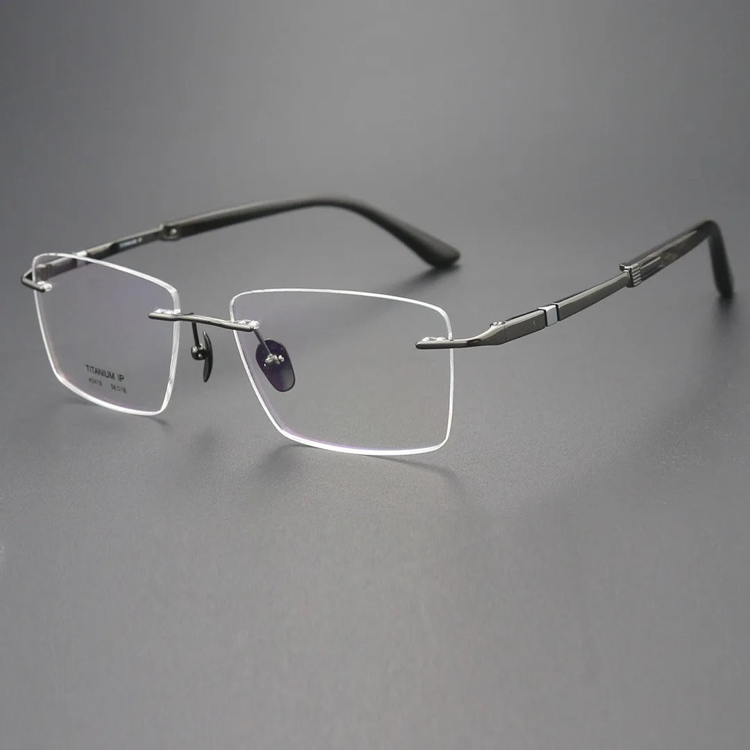 Luxury Gray Rimless Glasses with Titanium