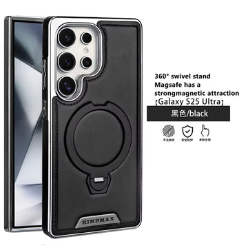 Plating PU Leather Samsung Case – Magnetic with 360° Metal Ring Stand