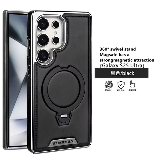 Plating PU Leather Samsung Case – Magnetic with 360° Metal Ring Stand