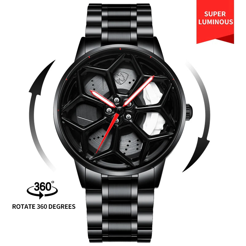 Original 3D Official Gyro Rim Watch High Quality Wholesale Wheel Watches Quartz Waterproof Wrist Car Wheel Watch Lambo URUS