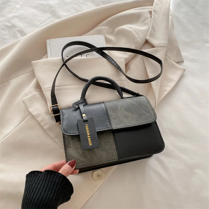 Women's Splicing Color Portable Small Square Shoulder Crossbody Bag