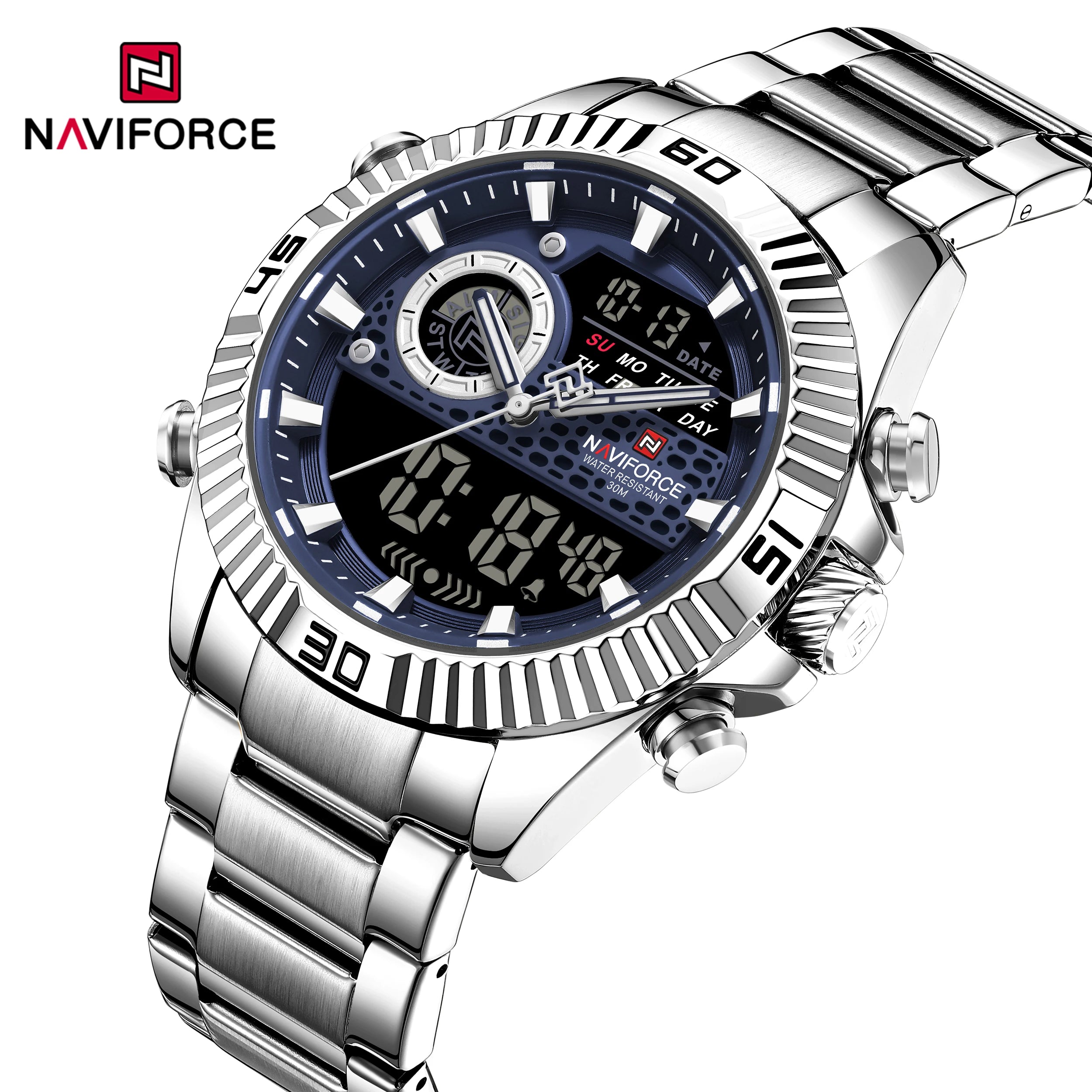 NAVIFORCE Men's Dual Display Stainless Steel Watch