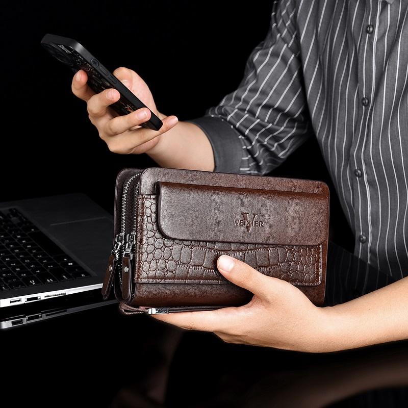 Men’s Minimalist PU Leather Wristlet Clutch Bag – Lightweight Business Handbag