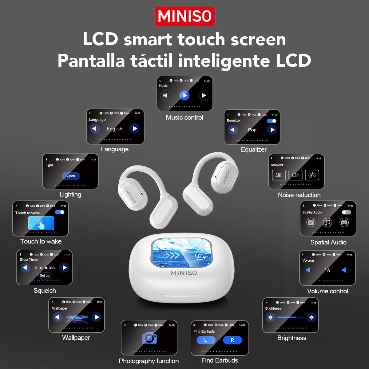 Miniso X30 Touch Screen Bluetooth Headset with Translation Feature, Digital Display & Noise Reduction