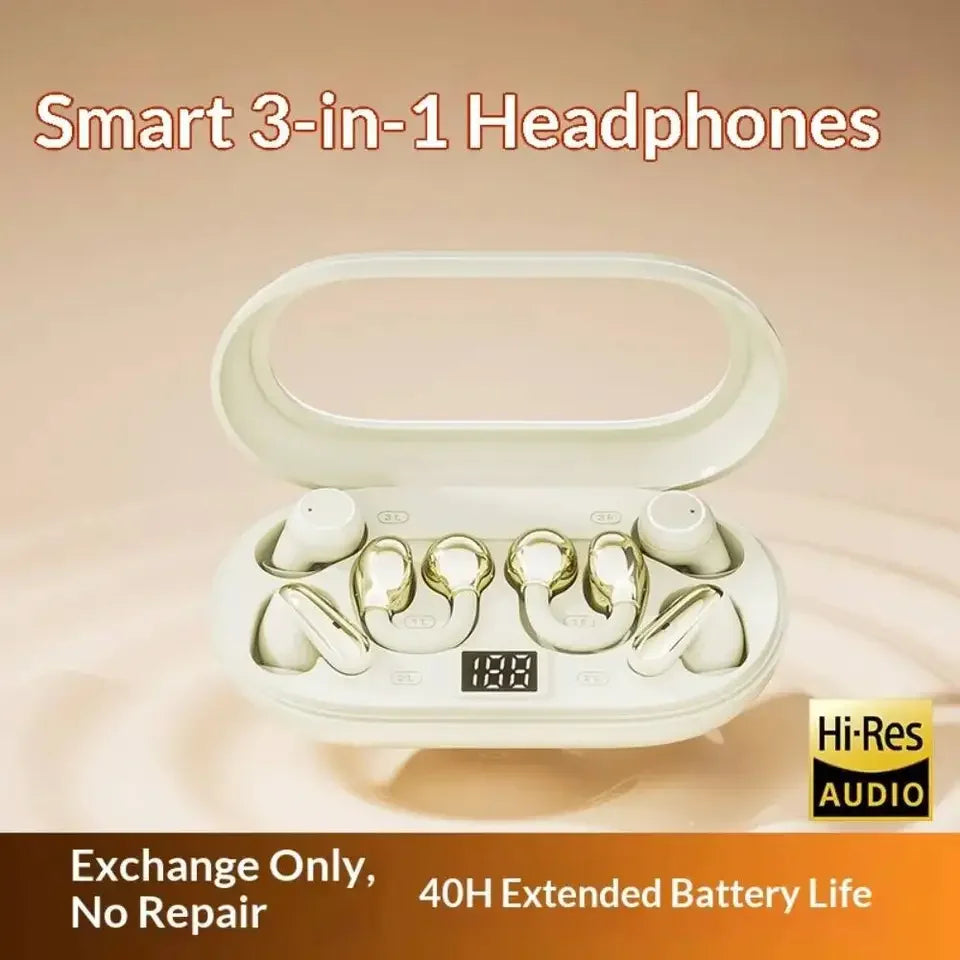 P47 3-in-1 Wireless Bluetooths Earbuds In-Ear & Ear-Clip Design LED