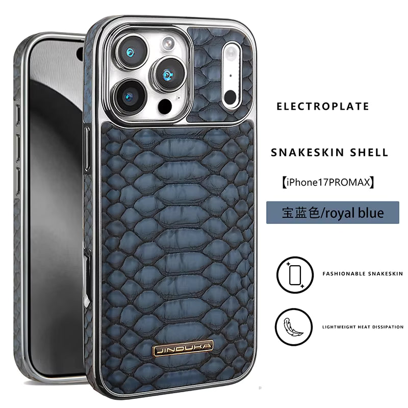 High-Quality Leather iPhone Case – Snake Pattern, Plating Frame, Shockproof