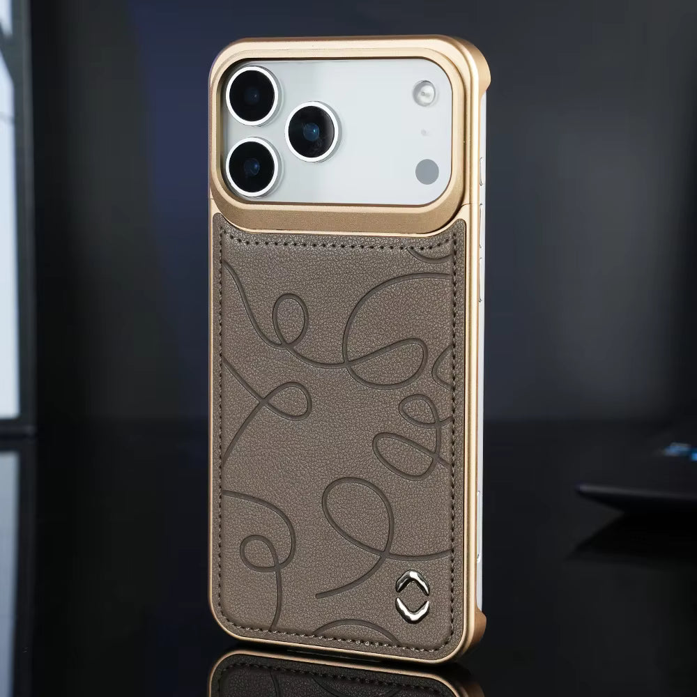VAWI Art Line Leather Metal Phone Case – Premium Shockproof Protective Cover for iPhone