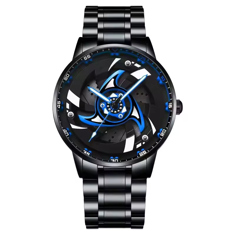 TurboWheel 3D Sports Car Quartz Watch – 42mm Rotating Dial Men’s Business Timepiece