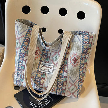 Large Capacity Ethnic Canvas Tote Bag - Summer & Autumn