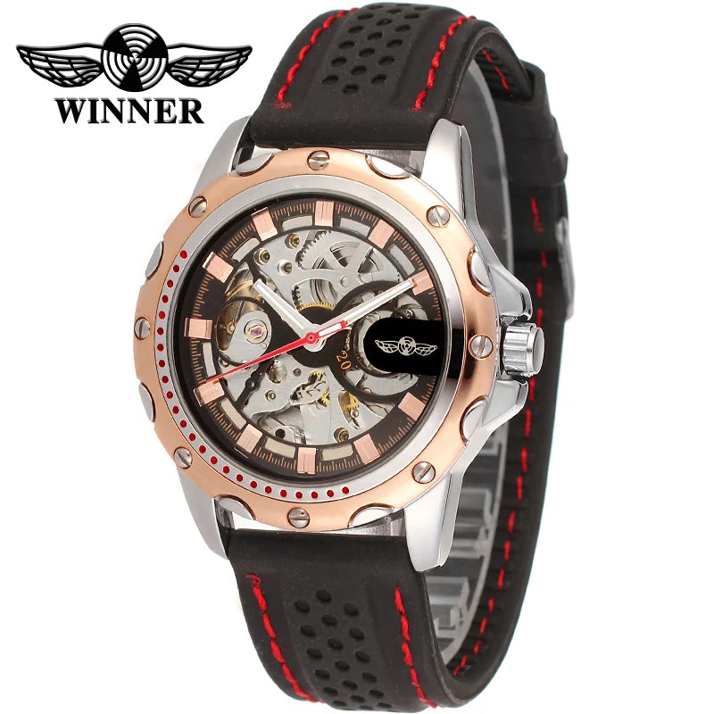 Winner Black Silicone Automatic Skeleton Watch