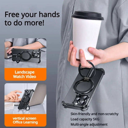 Luxury Aluminum Metal Magnetic Phone Case for iPhone with Ring Stand – Frameless Bumper Shockproof Back Cover