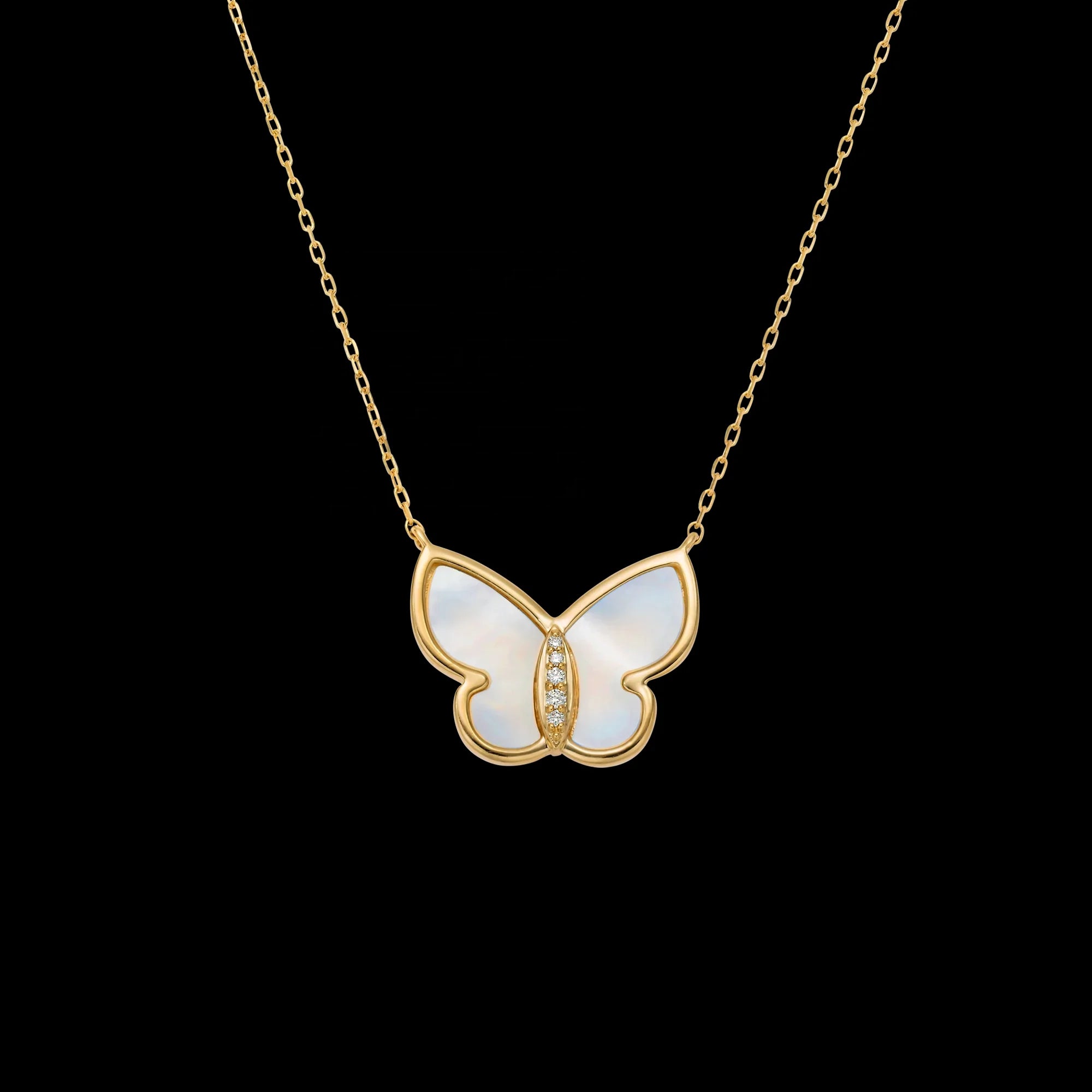 Rose Gold Mother of Pearl Butterfly Necklace