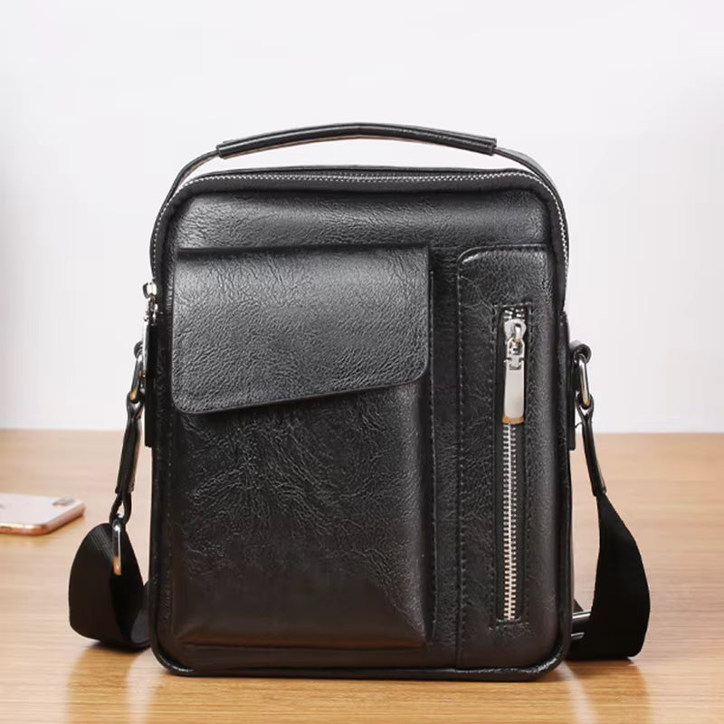 Business PU Leather Messenger Bag – Large Capacity Waterproof Crossbody Shoulder Bag for Men