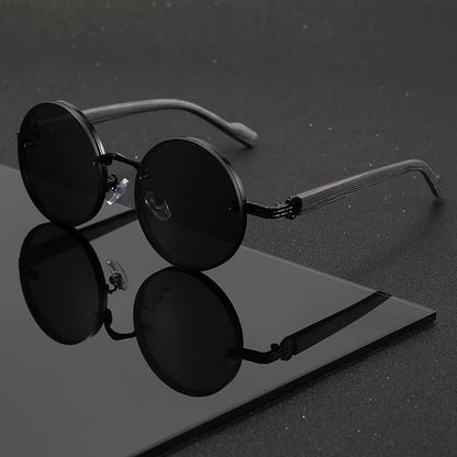Children’s Retro Round Sunglasses – UV400 Punk Style with Wood Grain Frame, European & American Design