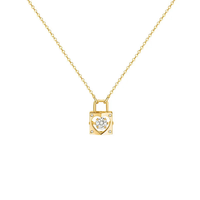 Nuoli Heart Lock Necklace: Gold & Zircon Elegance