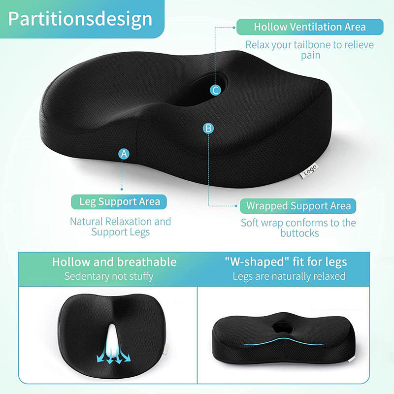 Ergonomic Orthopedic Butt Cushion – Memory Foam Support for Office Chair, Car Seat & Stress Relief